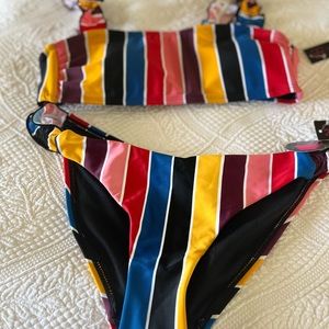 No Boundaries Multi Stripe Bikini Set. Cheeky High Leg Bottom.